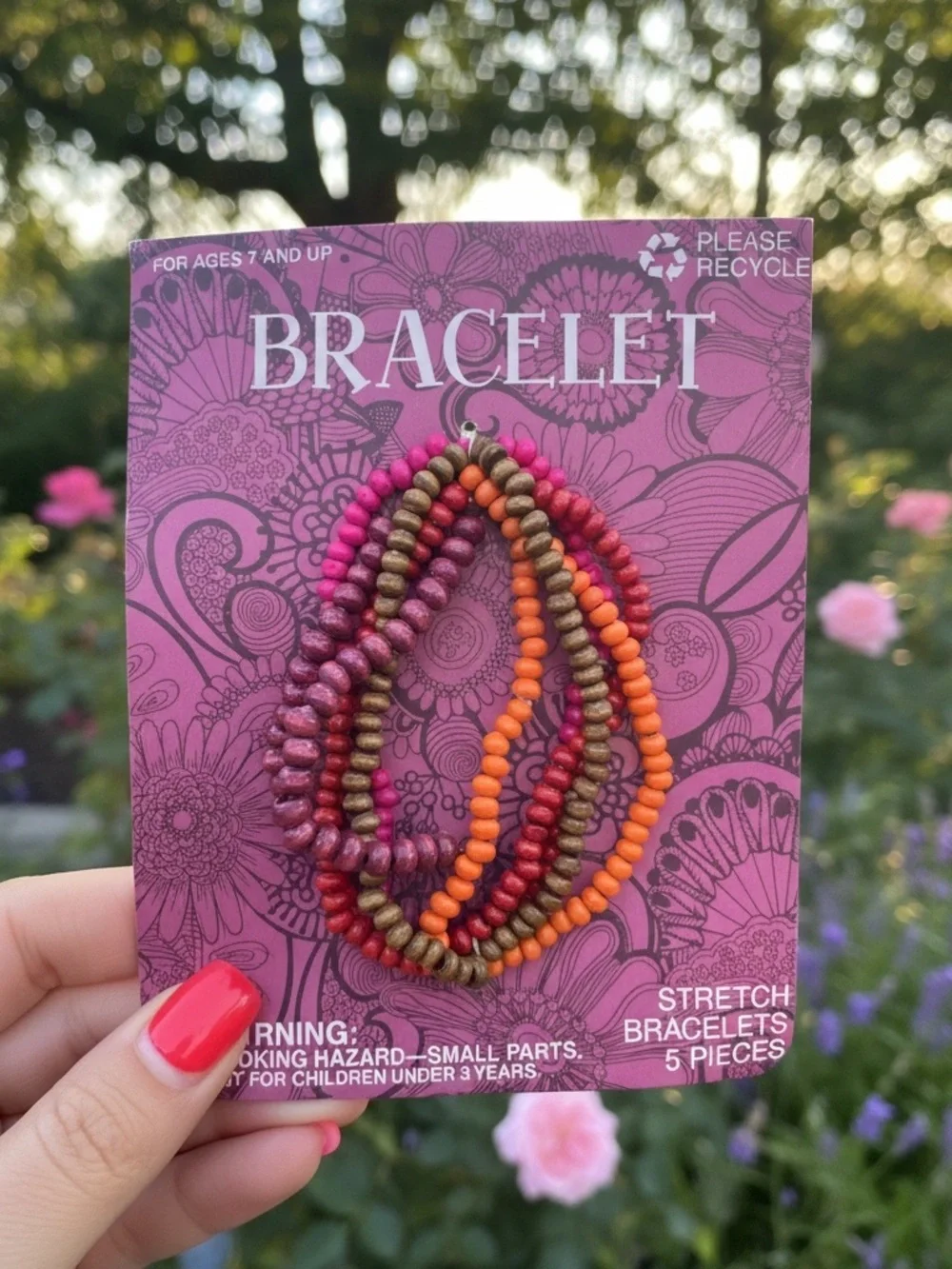 Stretch Beaded Bracelet Set - Pink, Orange, Brown -